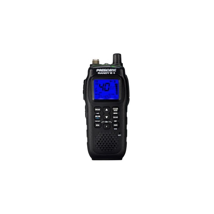 PRESIDENT RANDY III + WALKIE CB 27 MHZ AM/FM DISPLAY MULTI FUNCION + CANALES PRESIDENT + NRC 