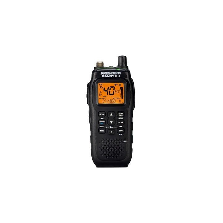 PRESIDENT RANDY III + WALKIE CB 27 MHZ AM/FM DISPLAY MULTI FUNCION + CANALES PRESIDENT + NRC 