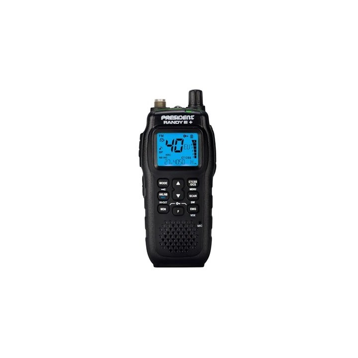 PRESIDENT RANDY III + WALKIE CB 27 MHZ AM/FM DISPLAY MULTI FUNCION + CANALES PRESIDENT + NRC 