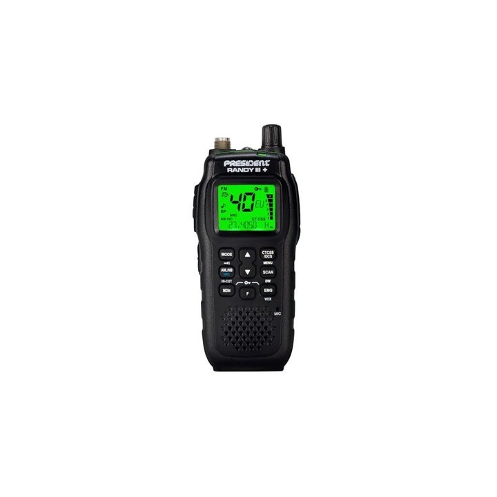 PRESIDENT RANDY III + WALKIE CB 27 MHZ AM/FM DISPLAY MULTI FUNCION + CANALES PRESIDENT + NRC 
