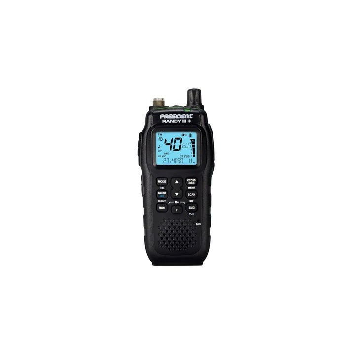 PRESIDENT RANDY III + WALKIE CB 27 MHZ AM/FM DISPLAY MULTI FUNCION + CANALES PRESIDENT + NRC 