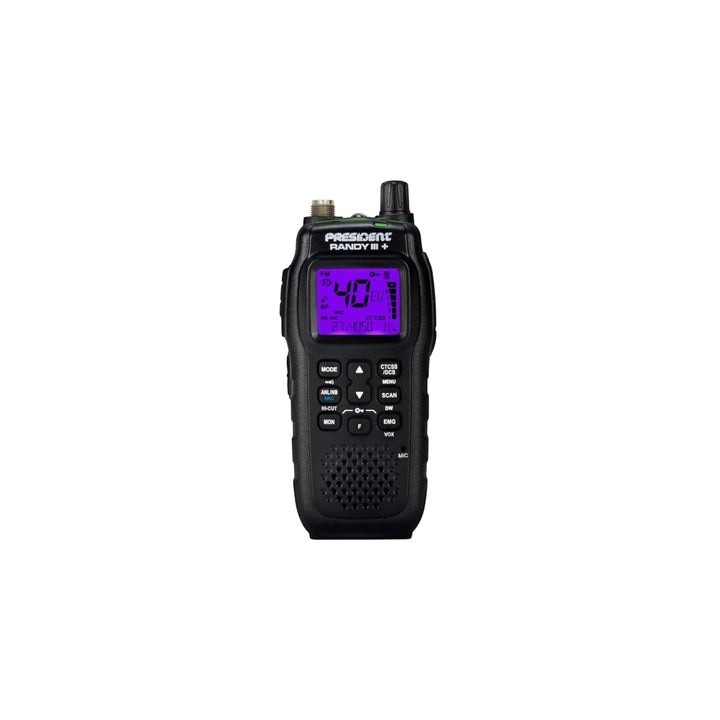 PRESIDENT RANDY III + WALKIE CB 27 MHZ AM/FM DISPLAY MULTI FUNCION + CANALES PRESIDENT + NRC 