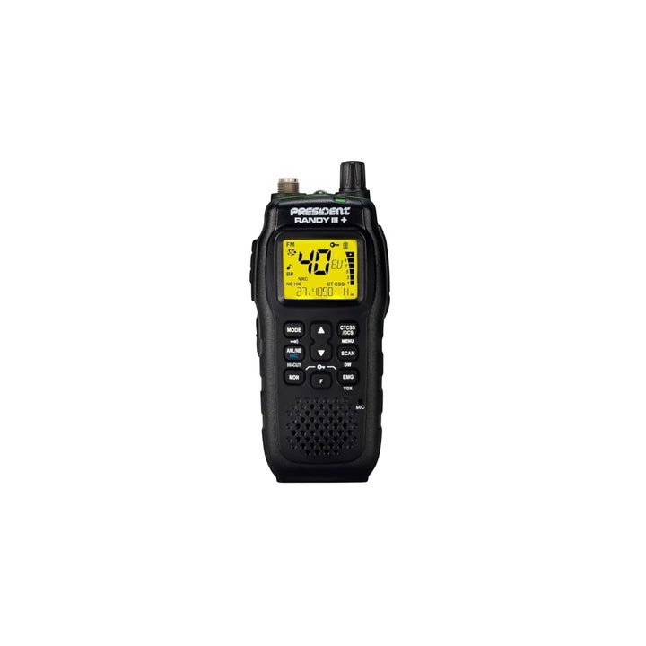 PRESIDENT RANDY III + WALKIE CB 27 MHZ AM/FM DISPLAY MULTI FUNCION + CANALES PRESIDENT + NRC 