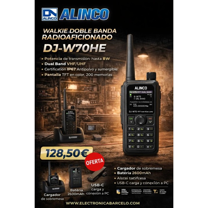 Alinco DJ-W70HE Walkie Doble Banda radioaficionado