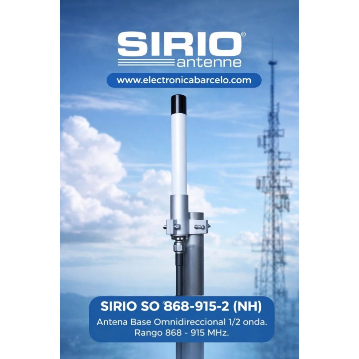 SIRIO SO 868-915-2 (NH) Antena Base Omnidireccional 1/2 onda. Rango 868 - 915 MHz. 