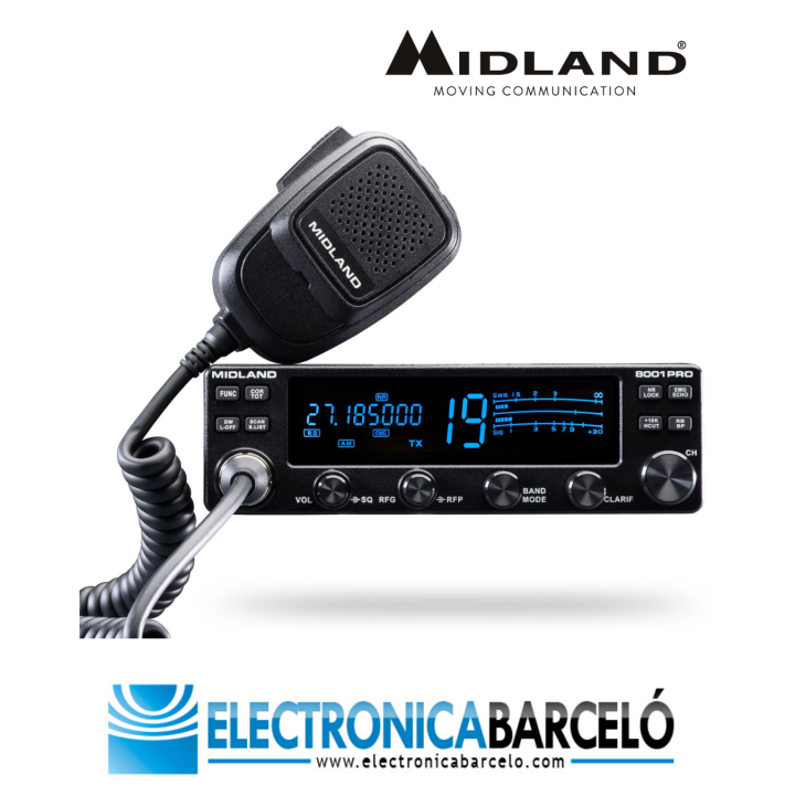 MIDLAND 8001 PRO - Transceptor SSB móvil para Banda Ciudadana en 27 MHz 