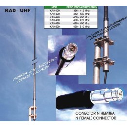 KAD-460 - Antena base UHF, vertical, de fibra de vidrio, para 450-470 MHz.