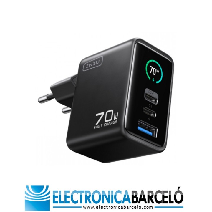 INIU CARGADOR DISPLAY LEOPARD 70W 2USB-C+ 1USB-A