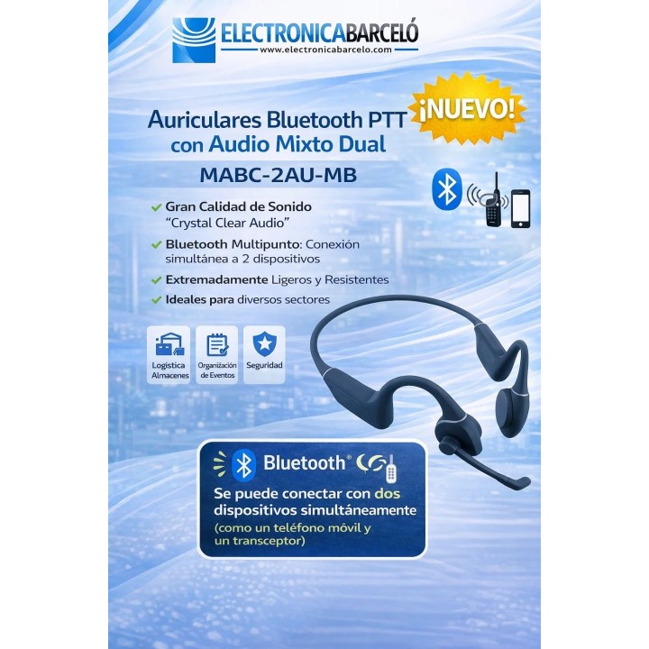 Auriculares Bluetooth PTT tipo diadema de nuca con conducción ósea y audio mixto dual