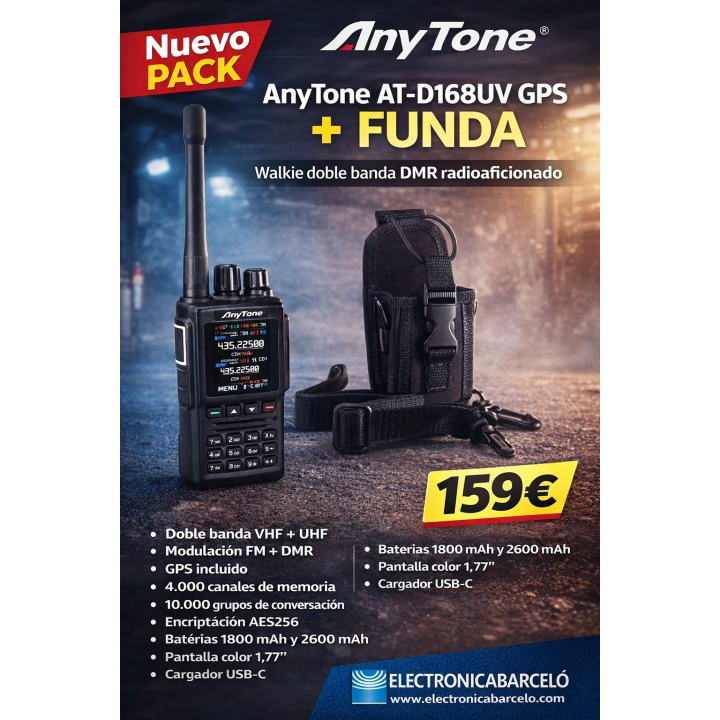 AnyTone AT-D168UV GPS + Funda – Walkie doble banda DMR radioaficionado