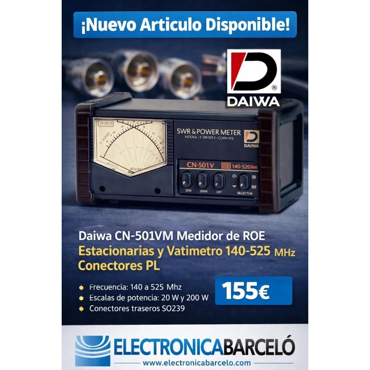 Daiwa CN-501VM Medidor de ROE Estacionarias y Vatímetro 140-525 MHz Conectores PL