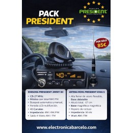 PACK PRESIDENT Emisora JIMMY III CB 27 MHZ + antena móvil IOWA S