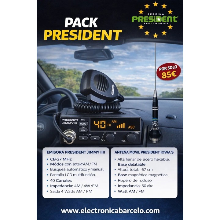 PACK PRESIDENT Emisora JIMMY III CB 27 MHZ + antena móvil IOWA S