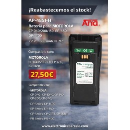 AP-4851-H - Batería para MOTOROLA CP-040/200/150, EP-450, DP-1400, 7.2 V., 1650 mAh, Ni-Mh.