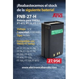 FNB-27-H - Batería para YAESU FT-415, FT-26, FT-530. 12 V., 1100 mAh Ni-Mh