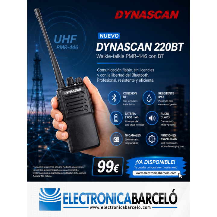 Dynascan 220BT Walkie-talkie PMR-446 con BT