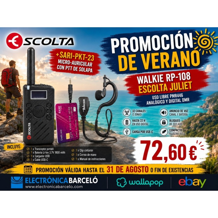 PROMO Walkie ESCOLTA JULIET. USO LIBRE PMR446. Analógico y digital DMR. + PINGANILLO