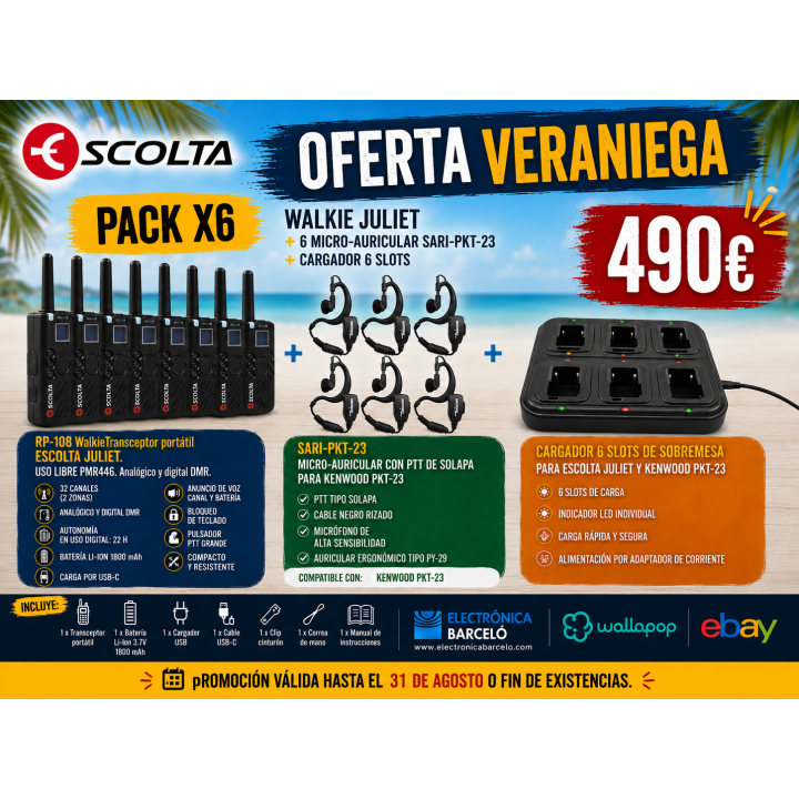 PROMO Walkie ESCOLTA JULIET. USO LIBRE PMR446. Analógico y digital DMR. + PINGANILLO