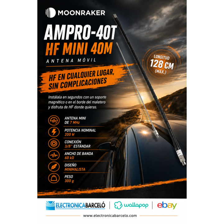 Moonraker AMPRO-40T – HF Mini 40M (125 cm) Antena móvil