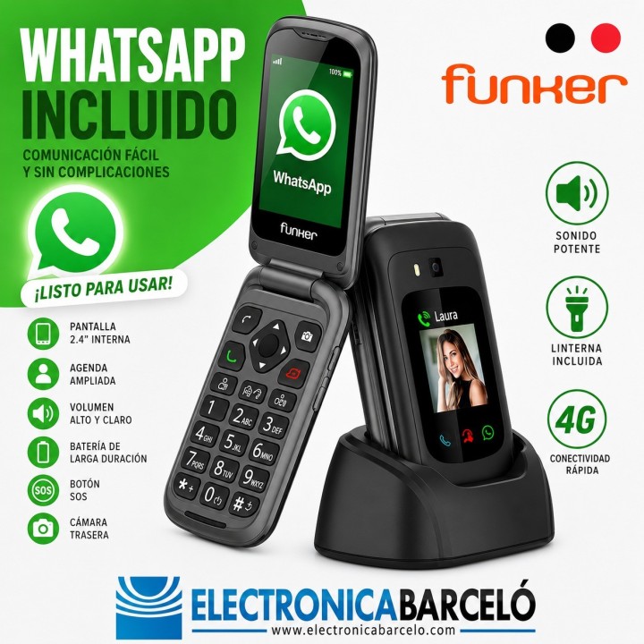 FUNKER E480 Max Pro 3 teléfono básico con tapa con Whatsapp