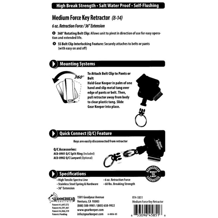 Gearkeeper RT4-5851 retractor de llaves de fuerza media de 8 a 14 llaves