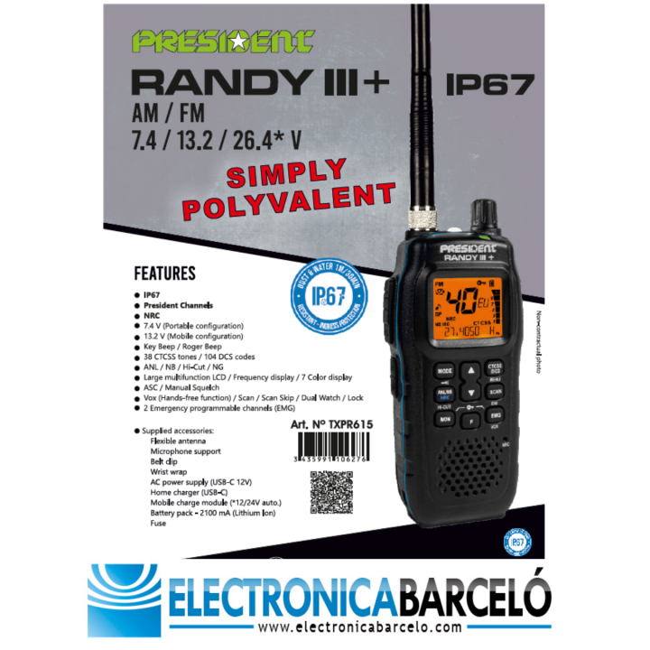 Walkie PRESIDENT RANDY III + IP67  CB 27 MHZ NEW