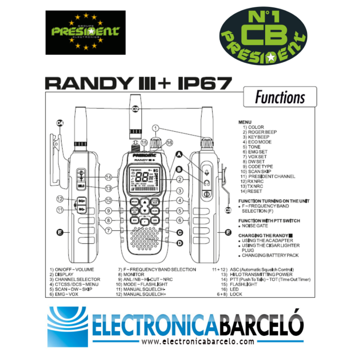 Walkie PRESIDENT RANDY III + IP67  CB 27 MHZ NEW
